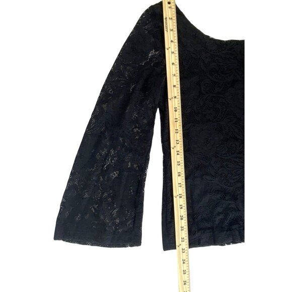 Witchy Boho Chic Black Lace Bell Sleeve Scooped Back Stretch Womens Top Medium - Picture 6 of 10